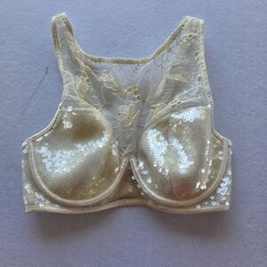 Victorias Secret Dream Angels High Neck Sequin Demi 34DD Bra Bralette Cream